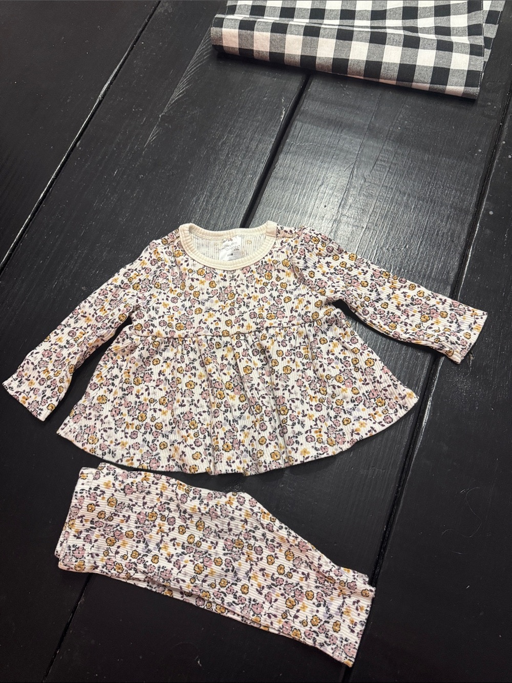 Baby Floral Long-Sleeve One-Piece Bodysuit in Pink & Yellow